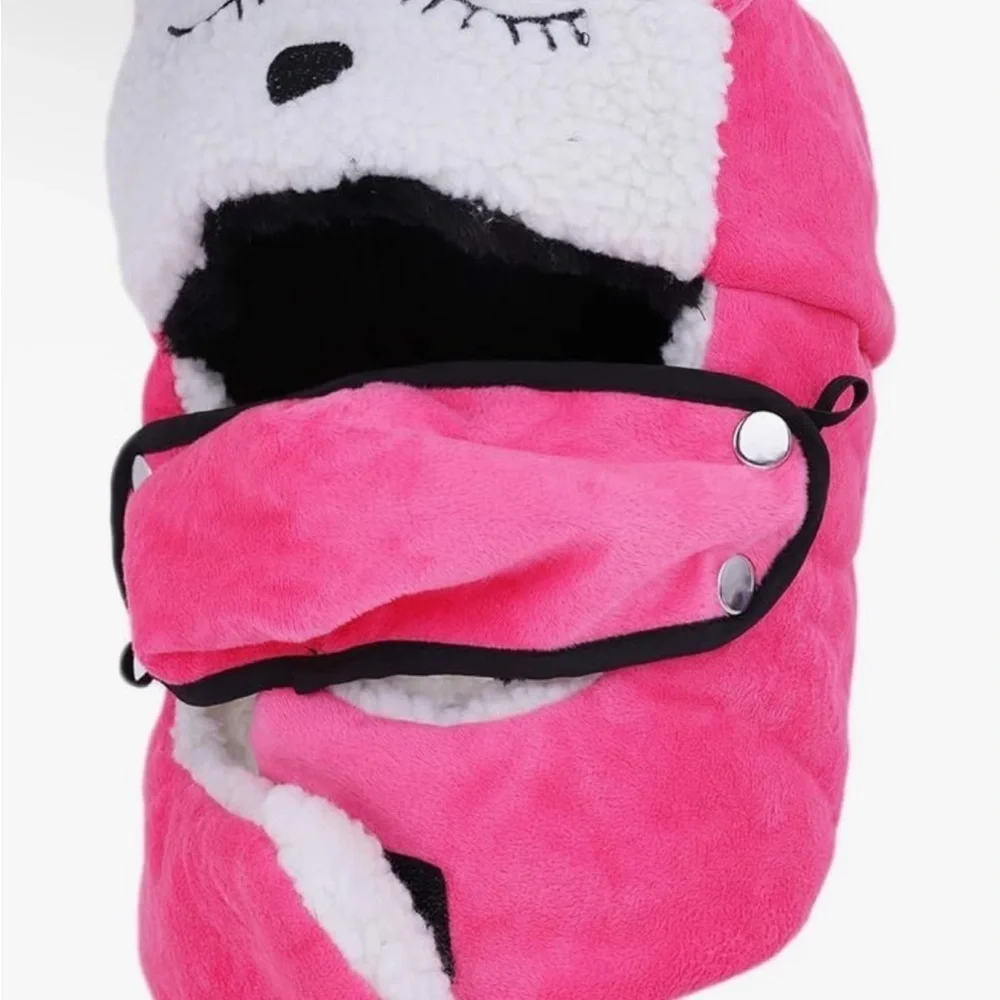 Pink Bear Winter Hat with Face Cover (064)